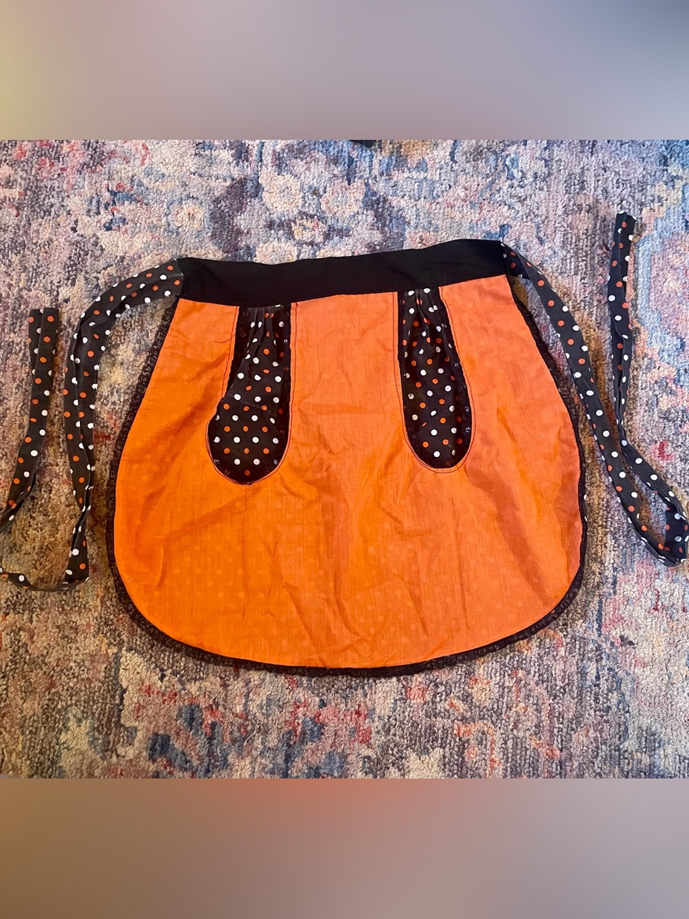 Vintage Orange and Black Polka Dot Half Apron - Kitchen Linen
